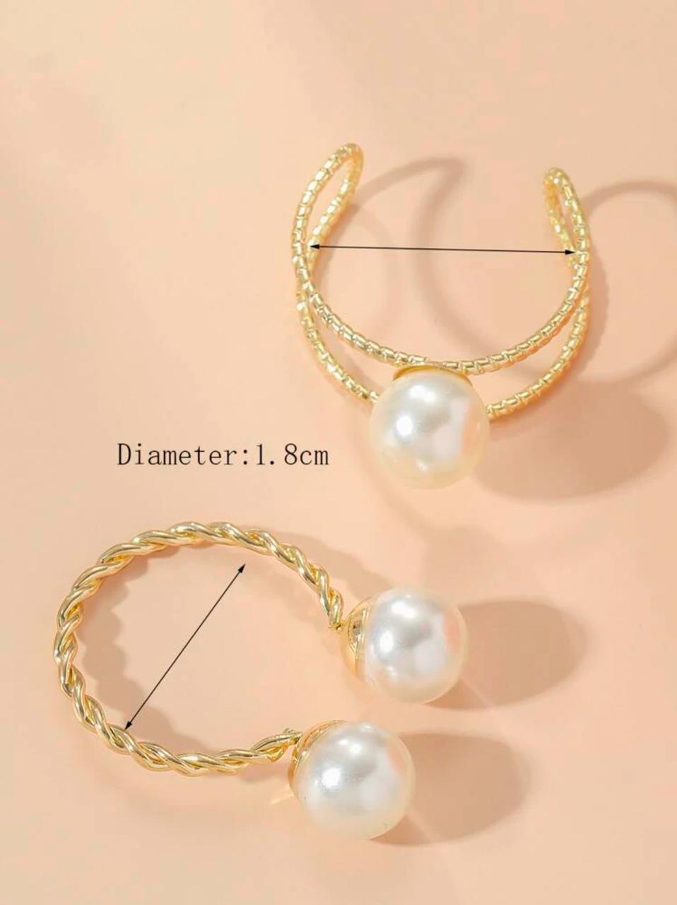 2pcs Simple Faux Pearl Open Ring Set image 2