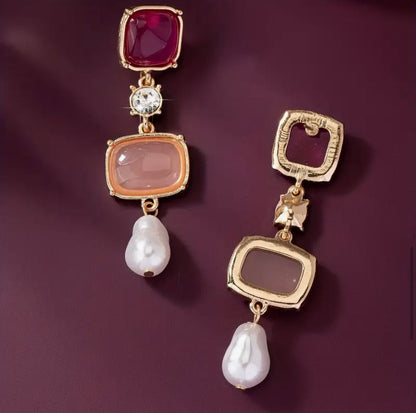 Elegant Dangle Earrings 18k Gold Plated Inlaid Geometric Stone Match Daily Outfits Party Accessories Casual Dating Decor image 5