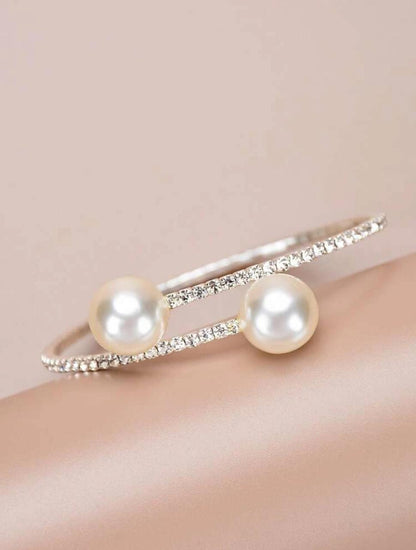 ELEGANT RHINESTONE AND FAUX PEARL CUFF BRACELET image 3