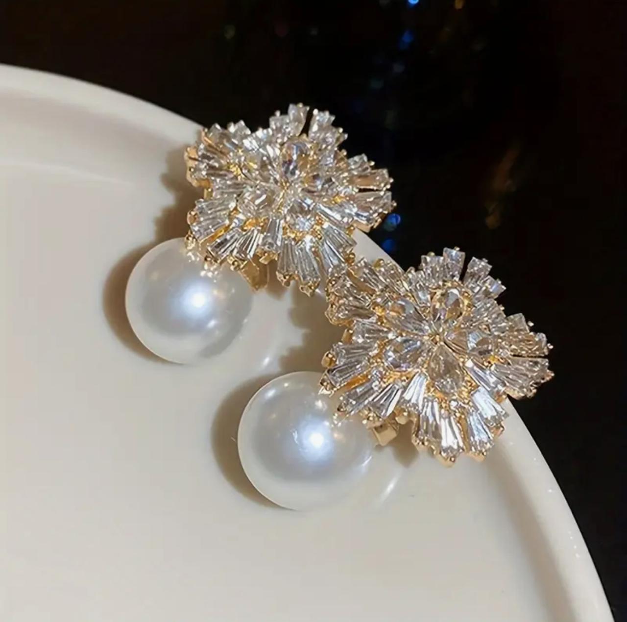 Elegant Floral Glass & Faux Pearl Earrings image 0
