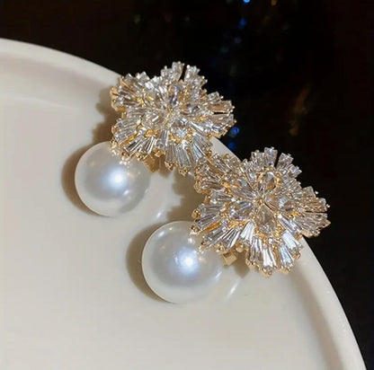 Elegant Floral Glass & Faux Pearl Earrings image 0