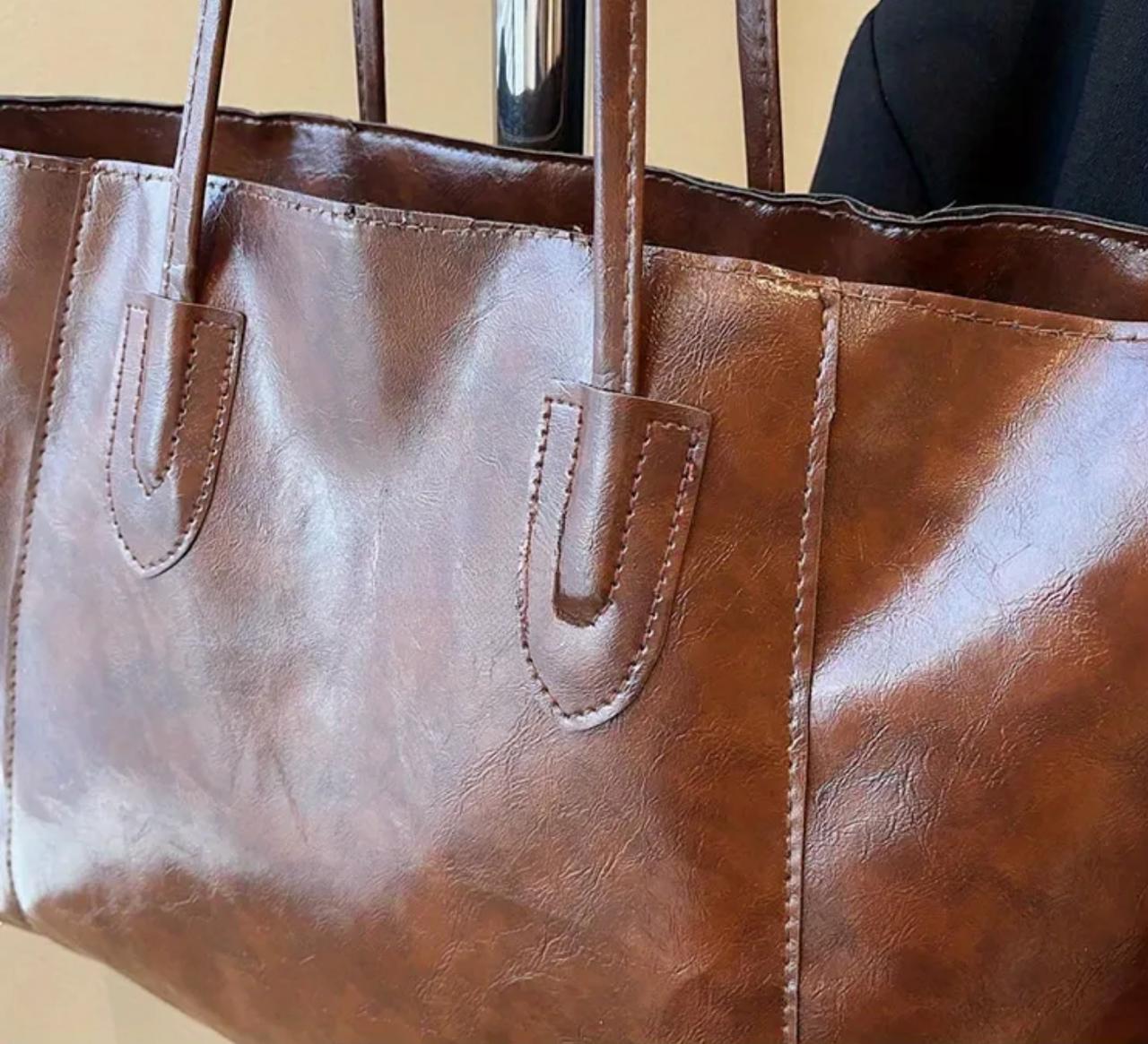 Sleek, spacious, and versatile – this brown faux leather bag is perfect for daily use. Features long shoulder straps and a soft, durable finish. Stylish and practical for work, travel, or casual outings. image 2