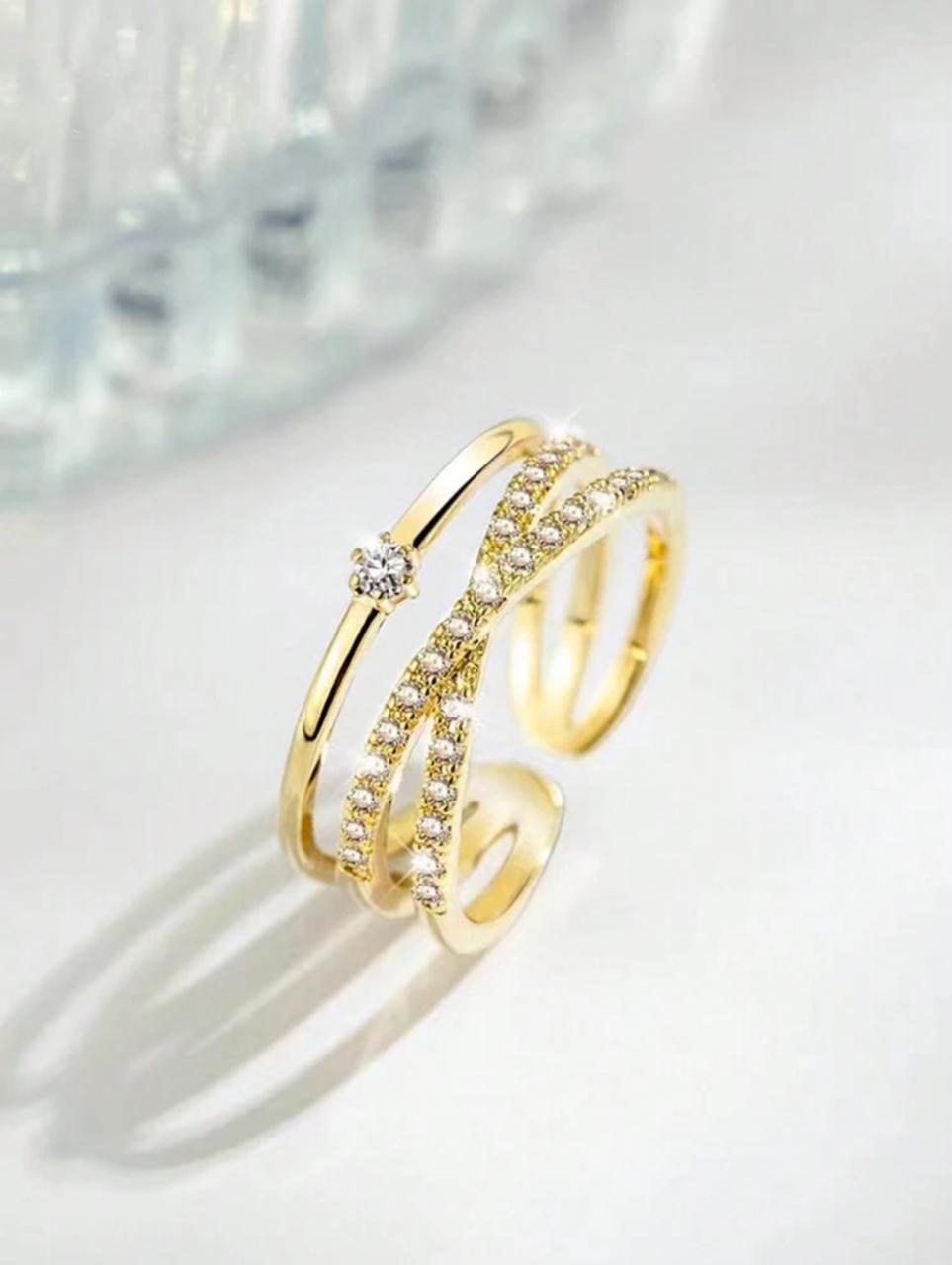 COPPER MICRO-INLAID CUBIC ZIRCONIA OPEN ADJUSTABLE RING image 2