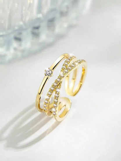 COPPER MICRO-INLAID CUBIC ZIRCONIA OPEN ADJUSTABLE RING image 2