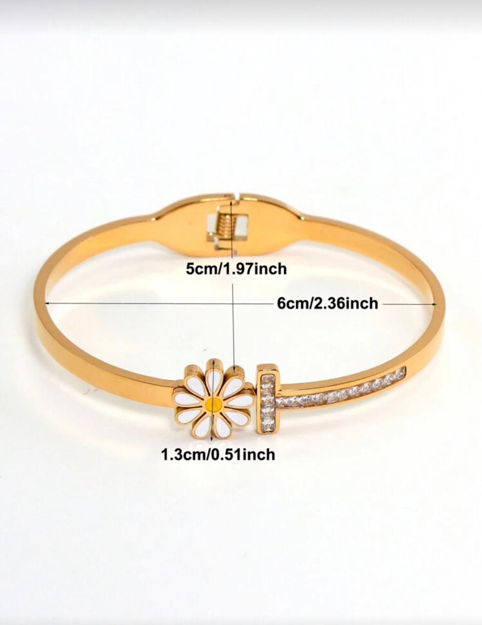 Fashion Stainless Steel Cubic Flower Decor Bracelet, Suitable For Women's Daily Wear Valentines,Mom,Mother,Mother's Day,Gift image 1