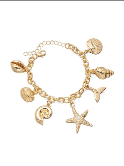 18K Gold Plated Alloy Starfish, Shell, Mermaid Pendant Bracelet, Suitable For Daily Wear And Vacation image 4