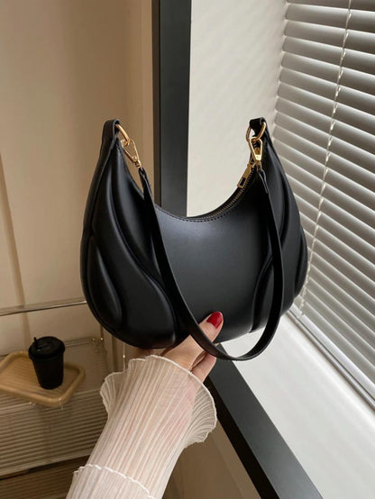 ALL MATCH TEXTURED EMBOSSED FASHION SOLID COLOR CRESCENT BAG - Black image