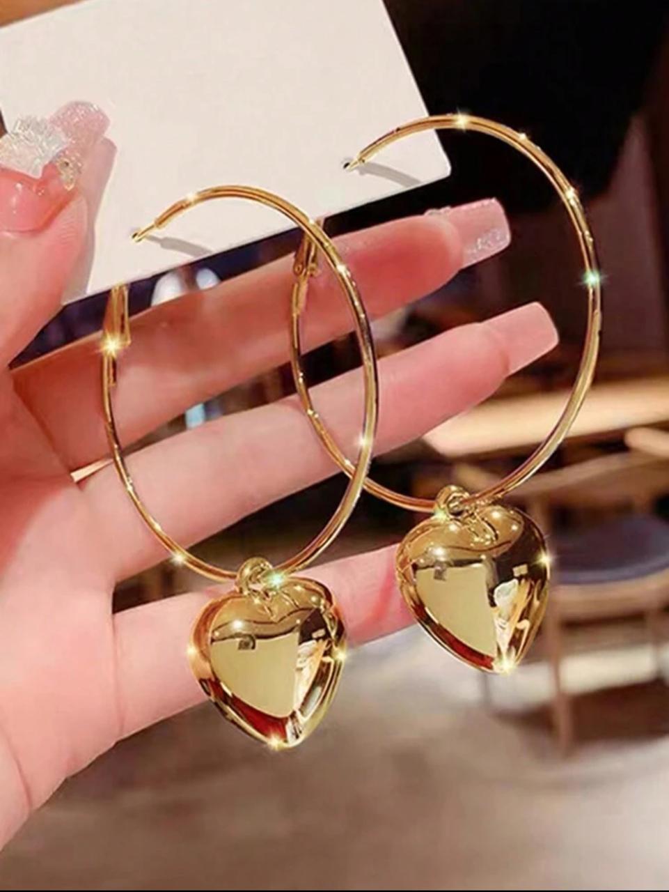 MINIMALIST EXAGGERATED BIG CIRCLE & HEART DROP EARRINGS image 1