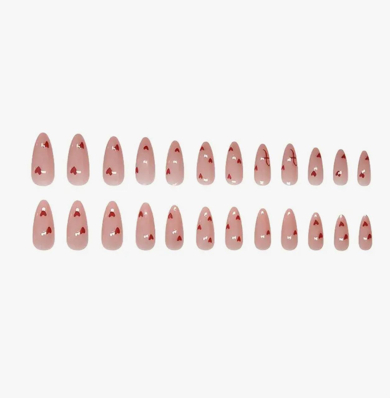 Almond Shaped Press-On Nails with Glossy Red Heart Design image 4