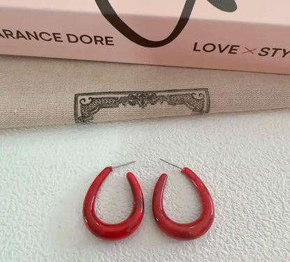 Elegant & Red U-Shaped Hoop Earrings - Perfect for daily wear image 4