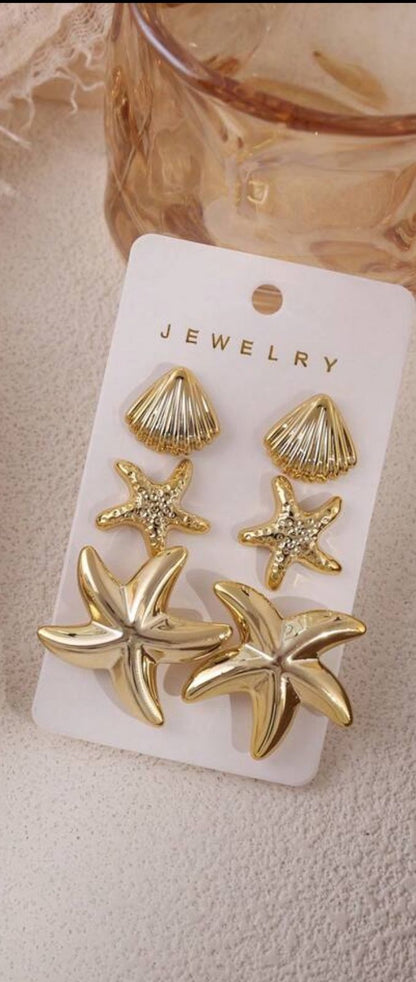 Fashionable Metal Feeling Summer Vacation Style Starfish, Seashell, Shell Earrings, Ladies Stylish Earrings For Daily Wear image 0