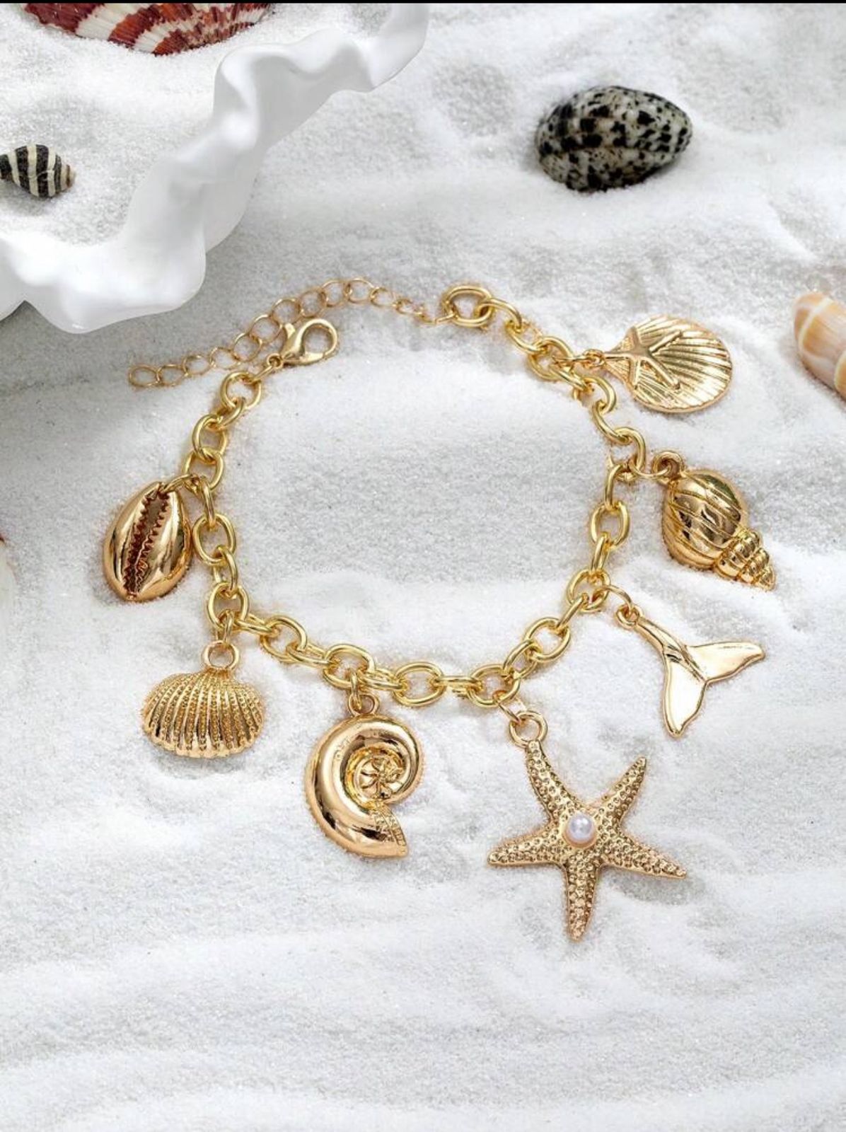 18K Gold Plated Alloy Starfish, Shell, Mermaid Pendant Bracelet, Suitable For Daily Wear And Vacation image 3