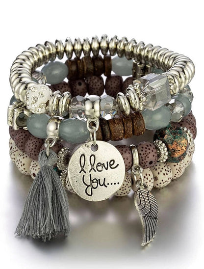 Bohemian Wing Charm & Tassel Grey Beaded Bracelet For Women For Summer Vacation Travel Beach Party image 0