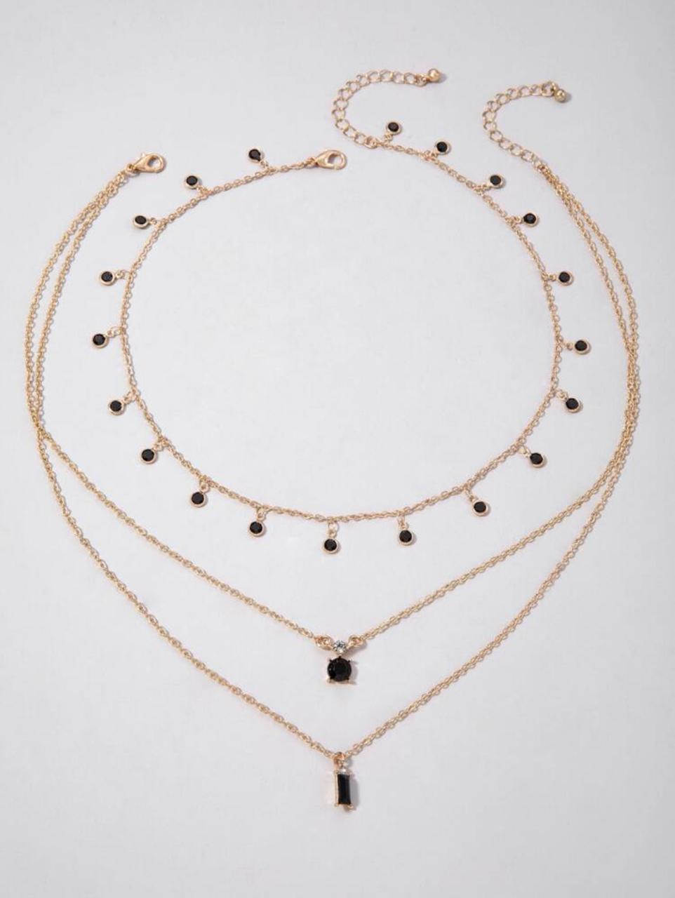 IMOLI 2-PIECE ALLOY RHINESTONE TASSEL NEKLACE MULTI LAYERED GEOMETRIC SET image 3