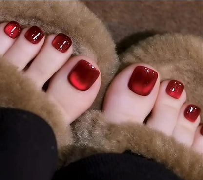24pcs Handmade Light Relax Big Red Crystal Cat Eye Toe Nail image 0