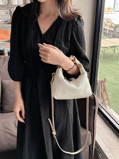 Mini Simple Pleated Woven and Portable Shoulder Zipper Handbag image 7
