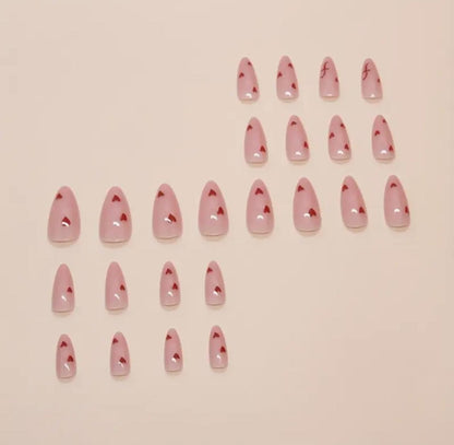 Almond Shaped Press-On Nails with Glossy Red Heart Design image 3