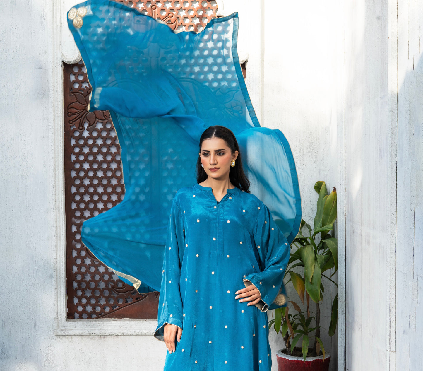 Teal Grace Embellished Suit