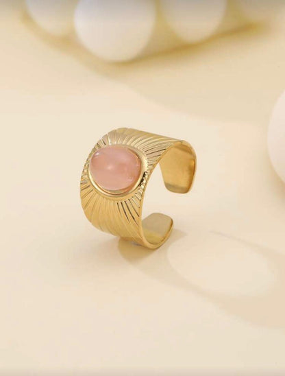 Blush Oval Sunray Stainless Steel Ring