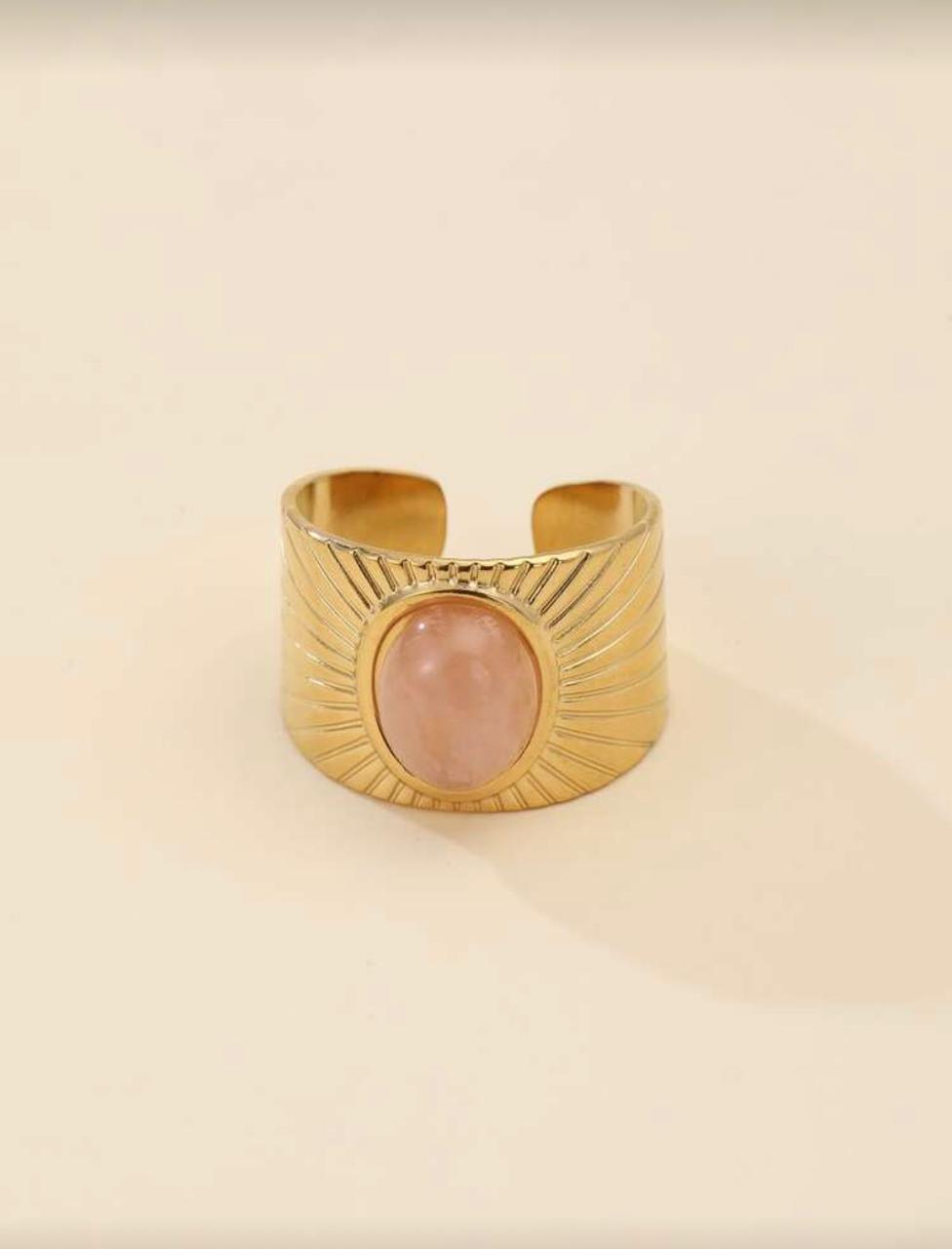 Blush Oval Sunray Stainless Steel Ring