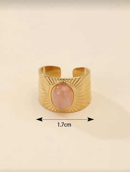 Blush Oval Sunray Stainless Steel Ring