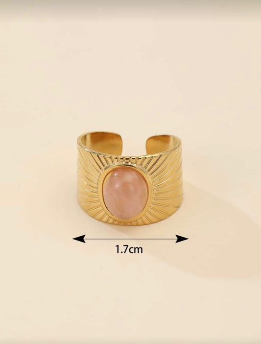 Blush Oval Sunray Stainless Steel Ring