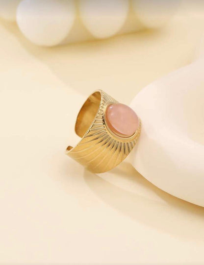 Blush Oval Sunray Stainless Steel Ring