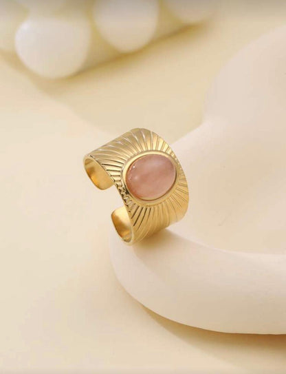 Blush Oval Sunray Stainless Steel Ring