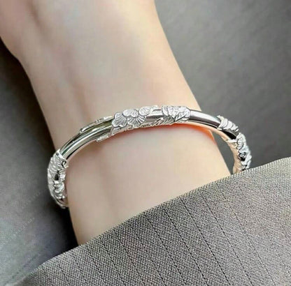 Vintage Floral Silver Bracelet – 925 Silver