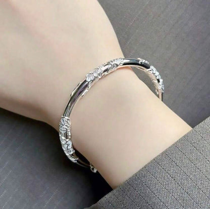 Vintage Floral Silver Bracelet – 925 Silver