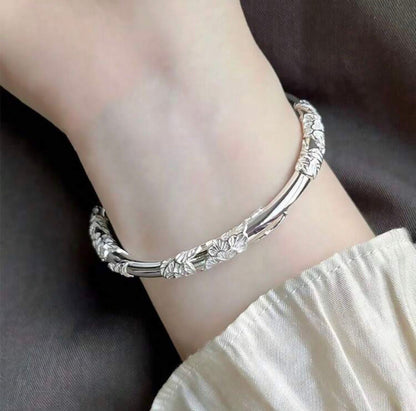Vintage Floral Silver Bracelet – 925 Silver