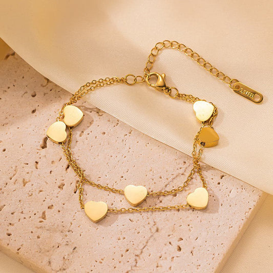 Golden Hearts Layered Bracelet