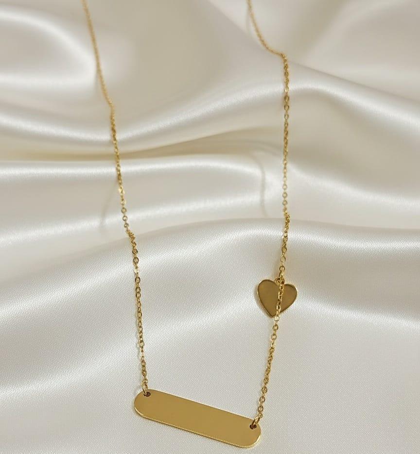 Gold Bar & Heart Necklace – Stainless Steel