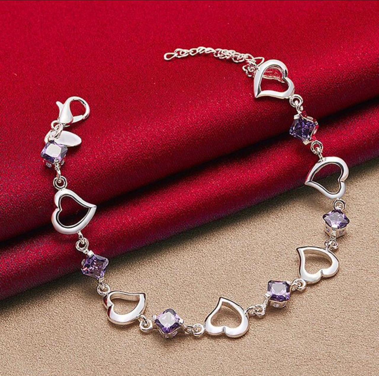 925 Sterling Silver Heart with Purple Gemstones&nbsp;