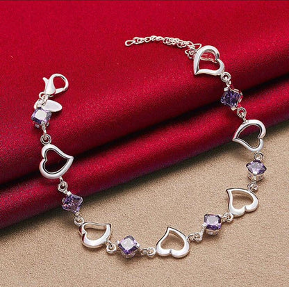 925 Sterling Silver Heart with Purple Gemstones&nbsp;