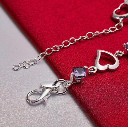 925 Sterling Silver Heart with Purple Gemstones&nbsp;
