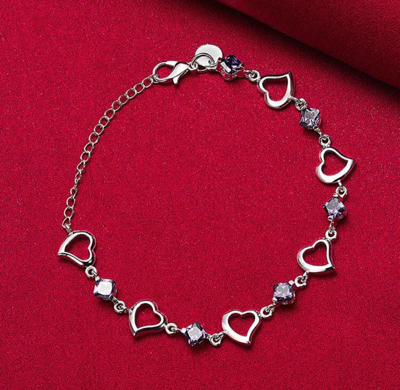 925 Sterling Silver Heart with Purple Gemstones&nbsp;