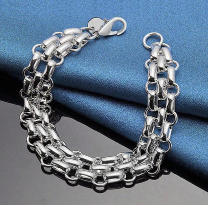 925 Sterling Silver Plated 3-Strand Chain Bracelet