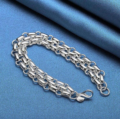 925 Sterling Silver Plated 3-Strand Chain Bracelet