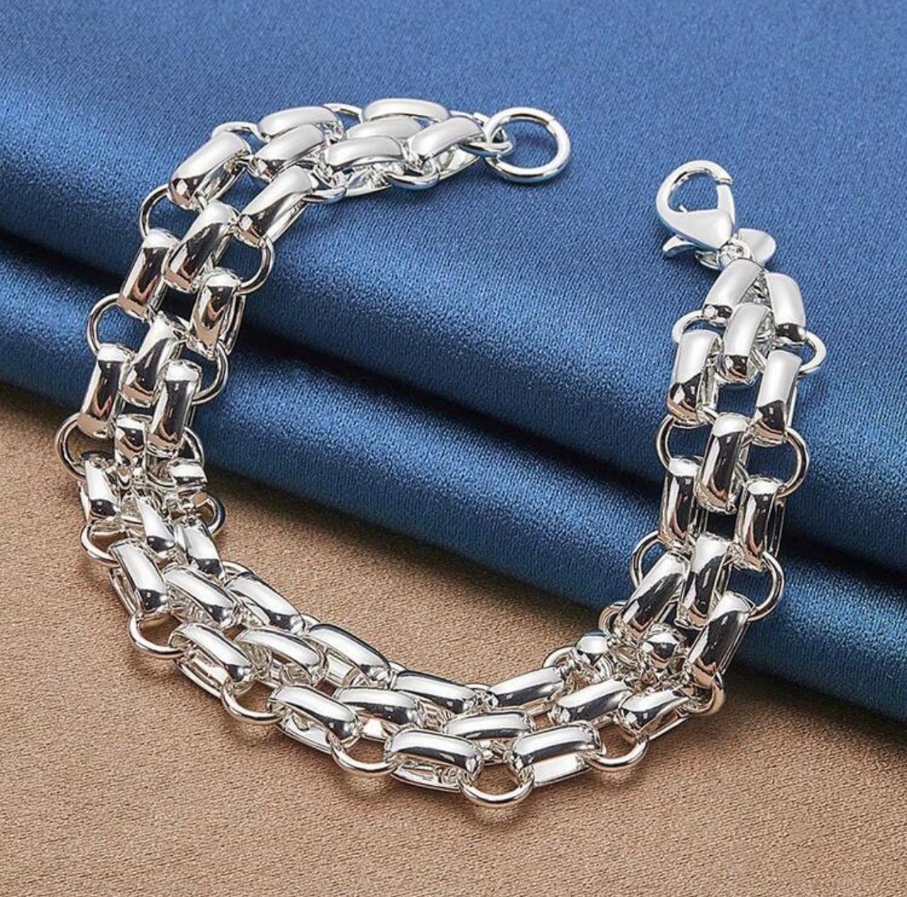 925 Sterling Silver Plated 3-Strand Chain Bracelet