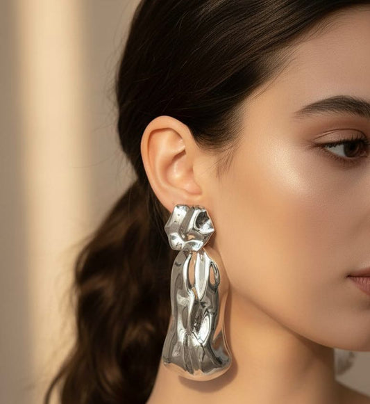 Modern Abstract Silver Drop Earrings