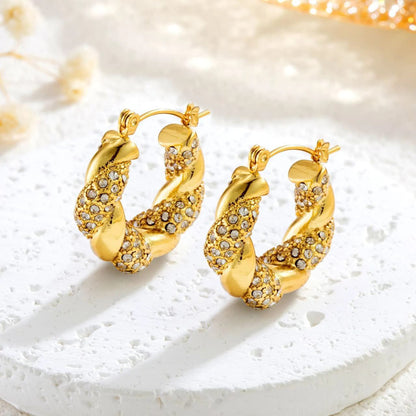 Twisted Gold Crystal Hoop Earrings