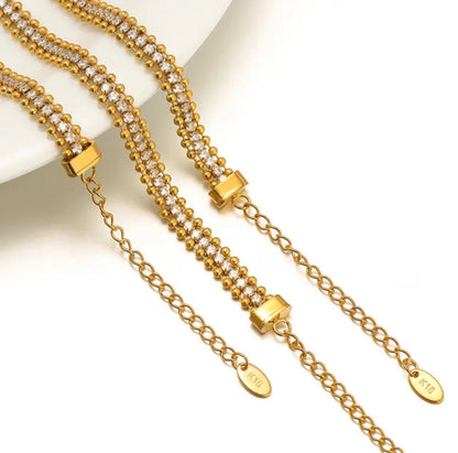 Gold Beaded & Zircon Double Line Bracelet