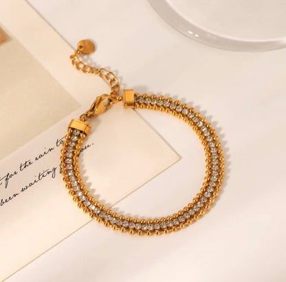 Gold Beaded & Zircon Double Line Bracelet