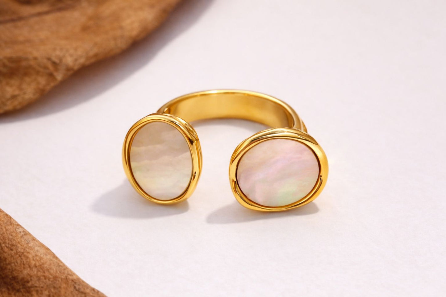Elegant Gold Finish Mother of Pearl Statement Ring