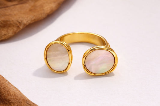 Elegant Gold Finish Mother of Pearl Statement Ring