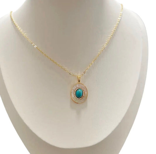 Oval Turquoise Stone Pendant Necklace