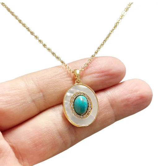 Oval Turquoise Stone Pendant Necklace