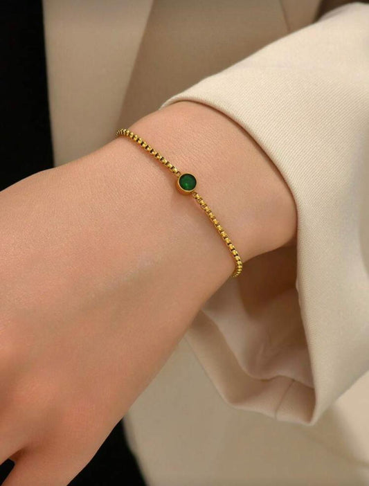 18K Gold Plated Stainless Steel Emerald Bracelet