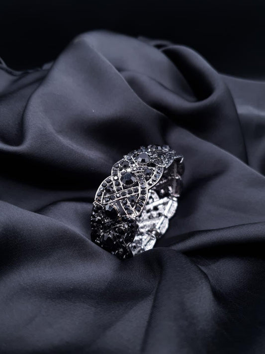 Midnight Noir Crystal Statement Stretch Bracelet